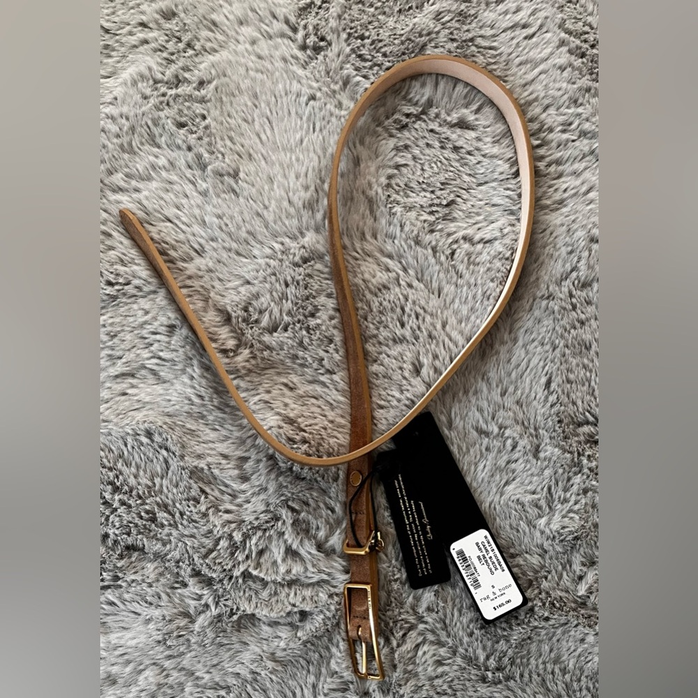 NWT rag & bone Camel Suede Leather Baby Rebound Tan Belt with Gold Buckle Sz Sm